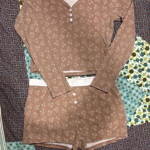 Orange Kiss Light Brown Ribbed Henley Top with Trim